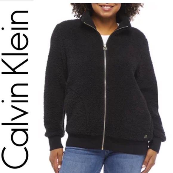 Calvin Klein Jackets & Blazers - Calvin Klein Teddy black Sherpa gold detail zip logo medium performance CK